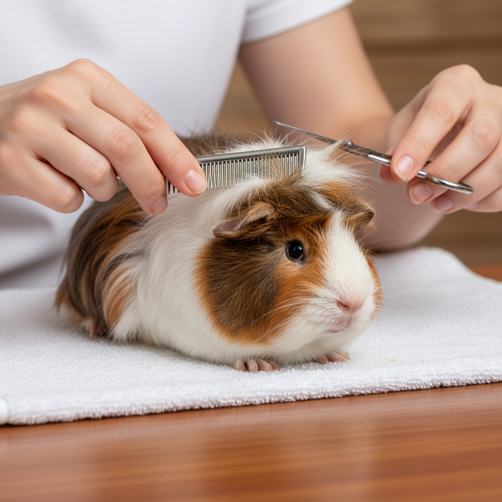 Priya Sharma carefully grooming a guinea pig with artistic precision at Nibble parlor