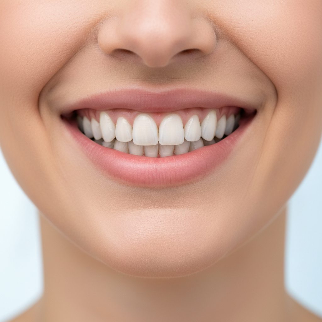 Close-up of healthy white teeth and a bright smile