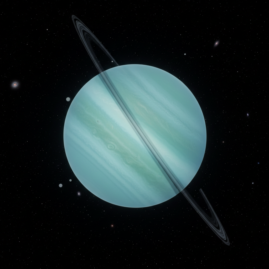 Vibrant colorful planet with rings floating in deep dark space with stars