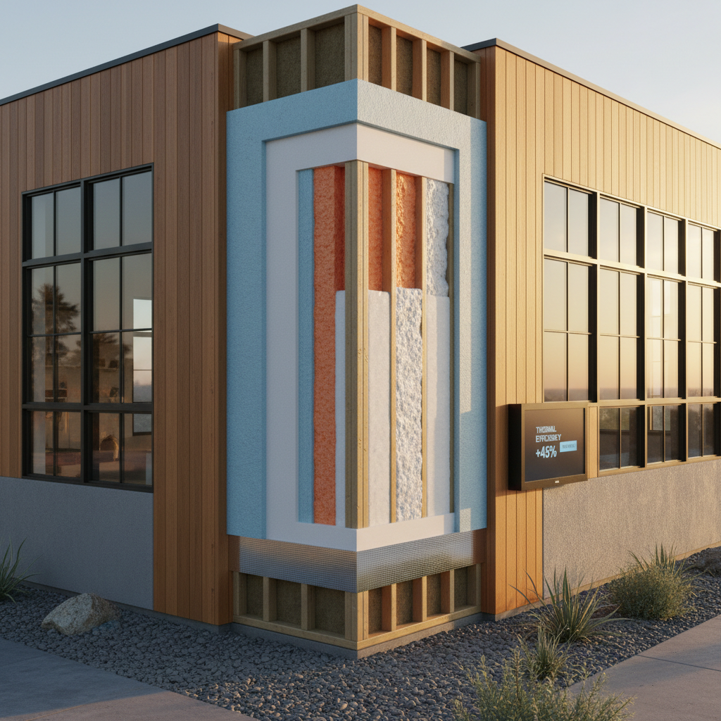 Modern residential house exterior with energy efficient design