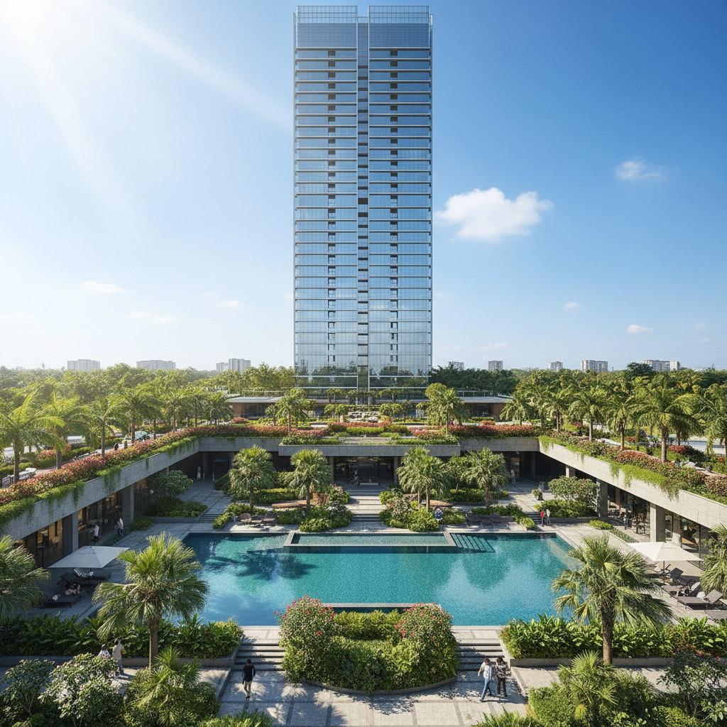 Brigade Lakefront residential complex with landscaped gardens in Bengaluru