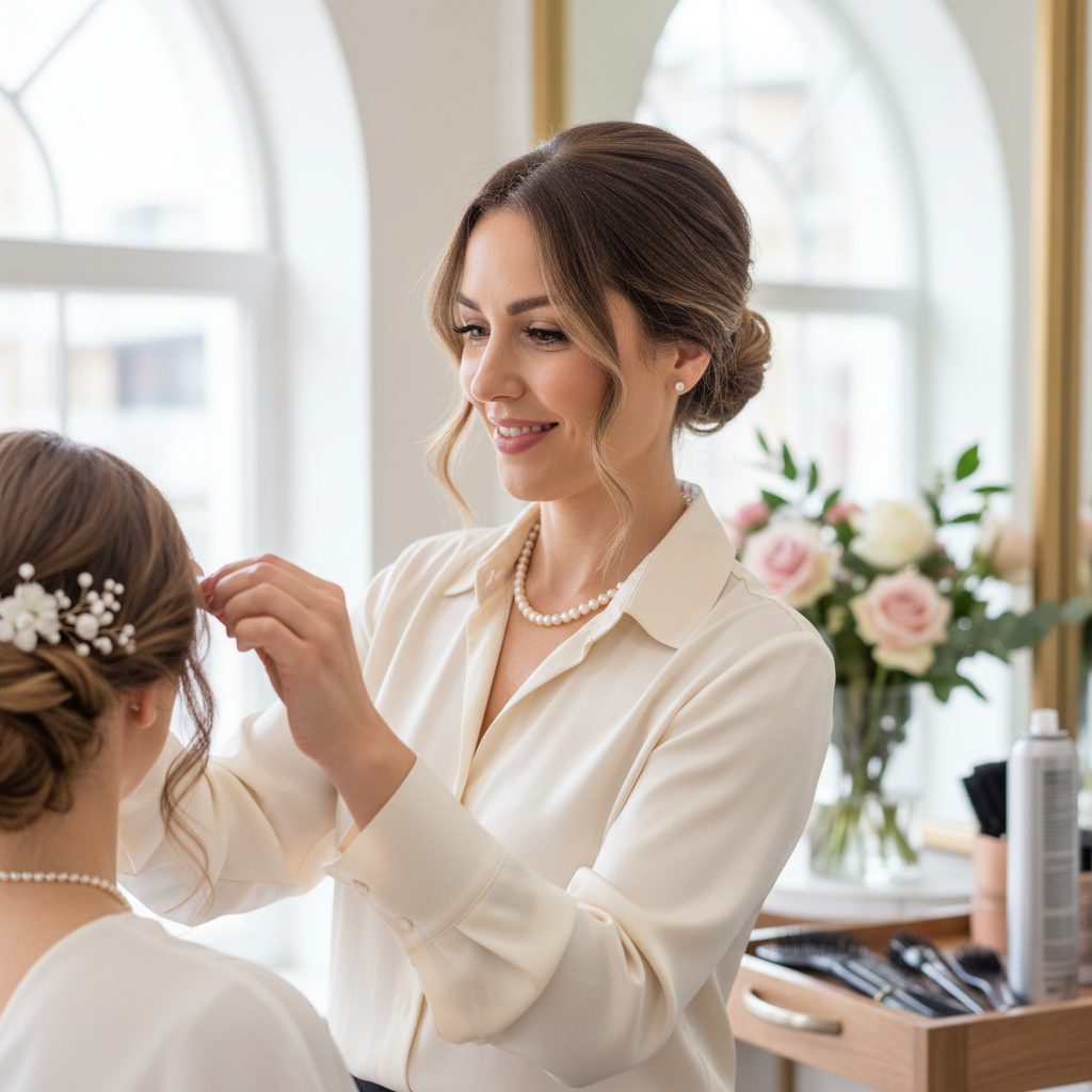 Charlotte Wren, wedding planner, smiling in a bright studio