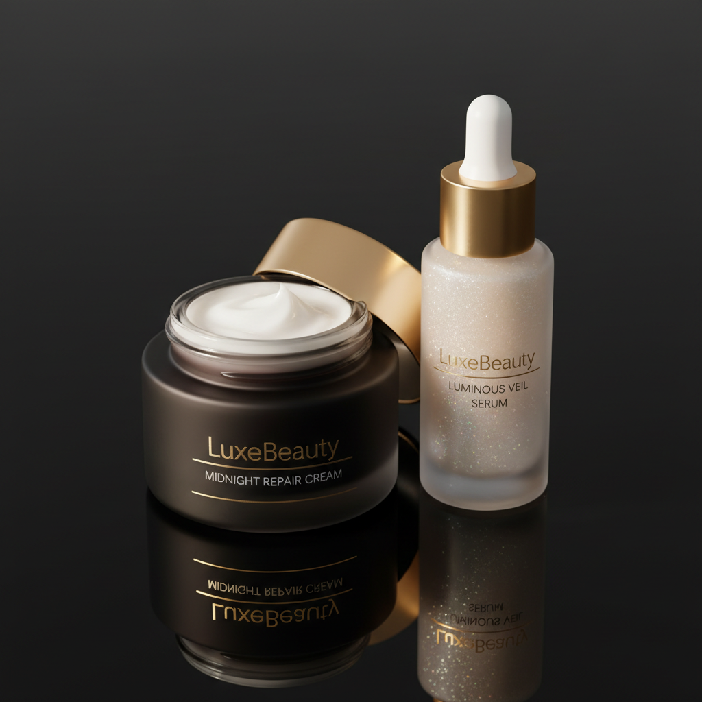 LuxeBeauty Midnight Repair Cream paired with Luminous Veil Serum for complete skincare routine