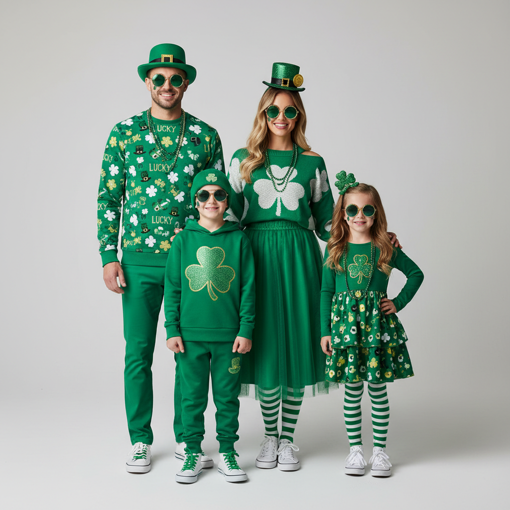 Four-person matching St. Patrick's Day squad bundle with coordinating outfits