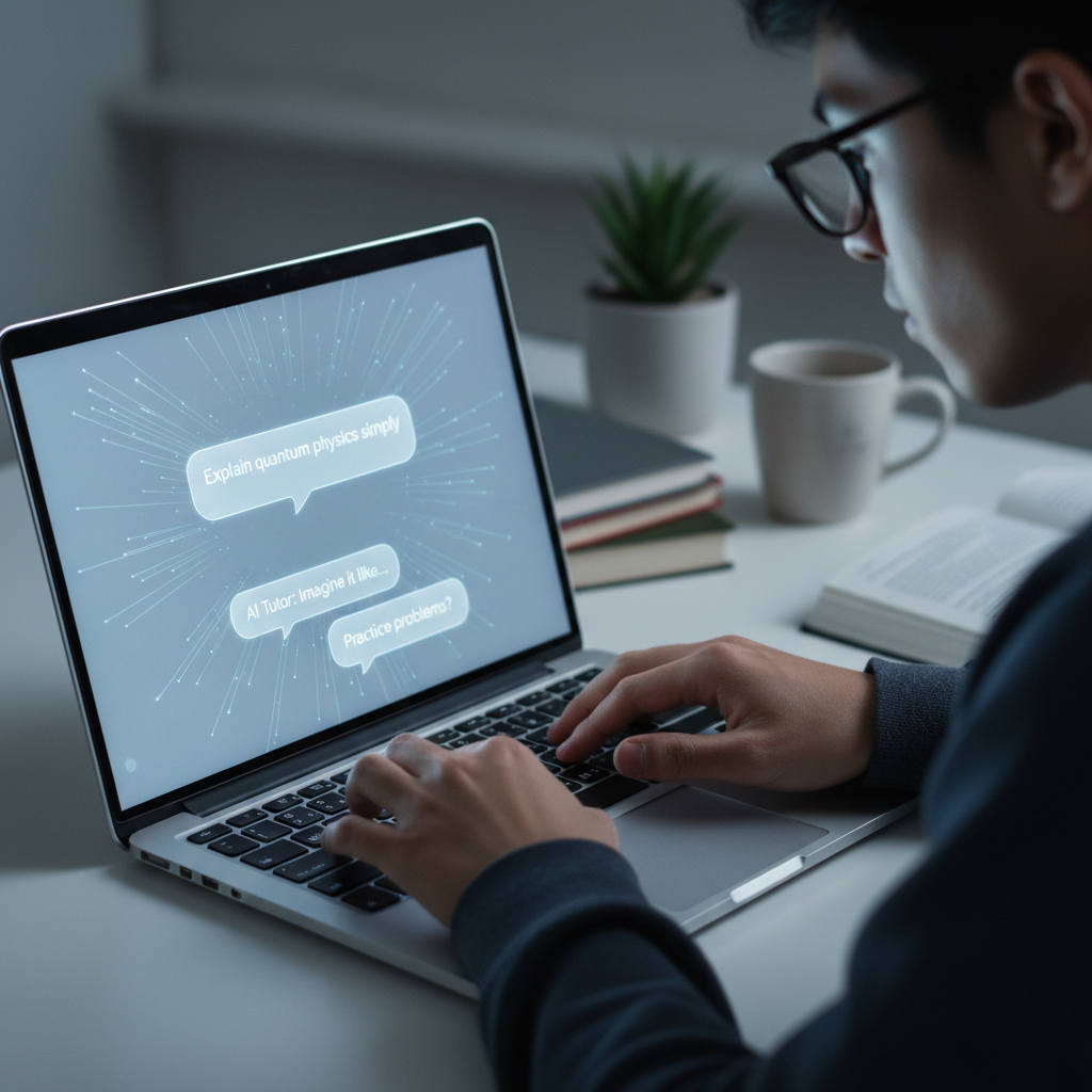 Student using laptop with AI career recommendation interface glowing on screen
