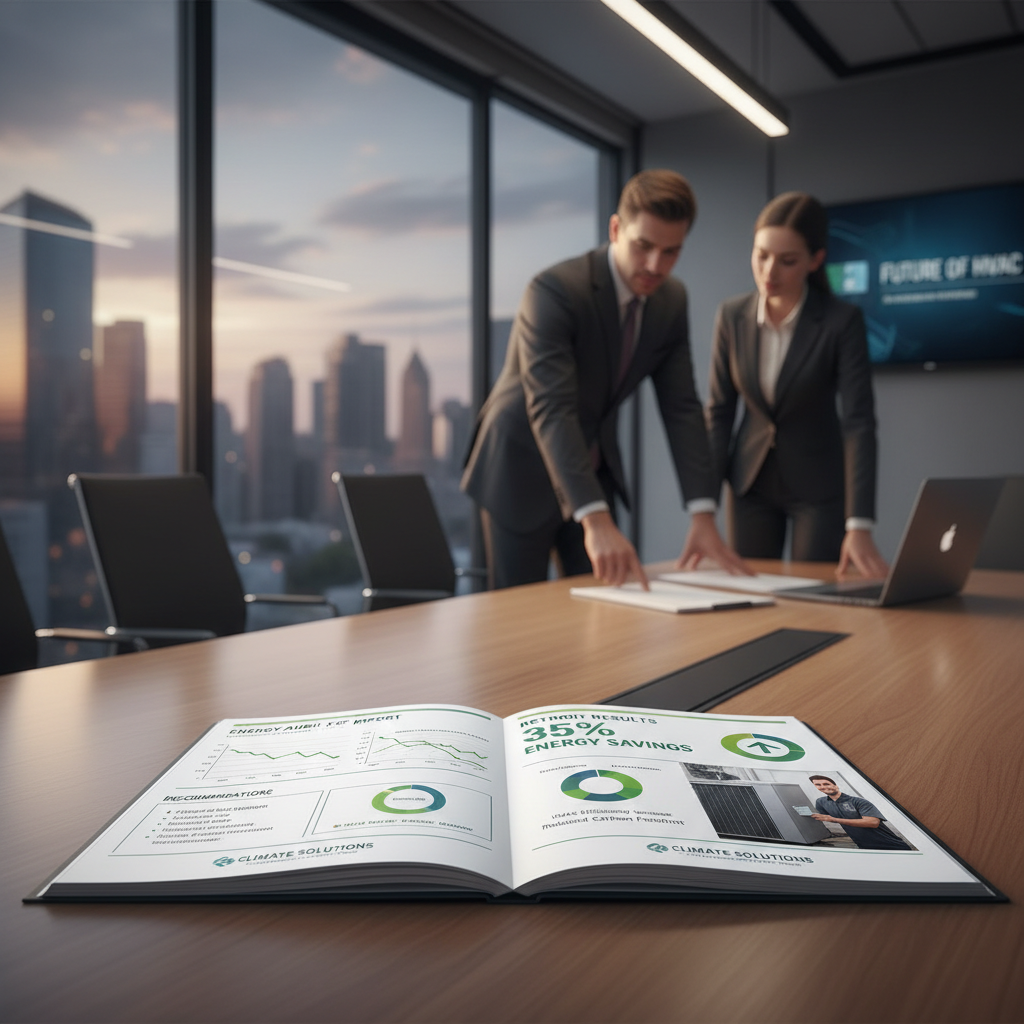 Case study preview showing energy audit report and retrofit results for a regional HVAC contractor partnership
