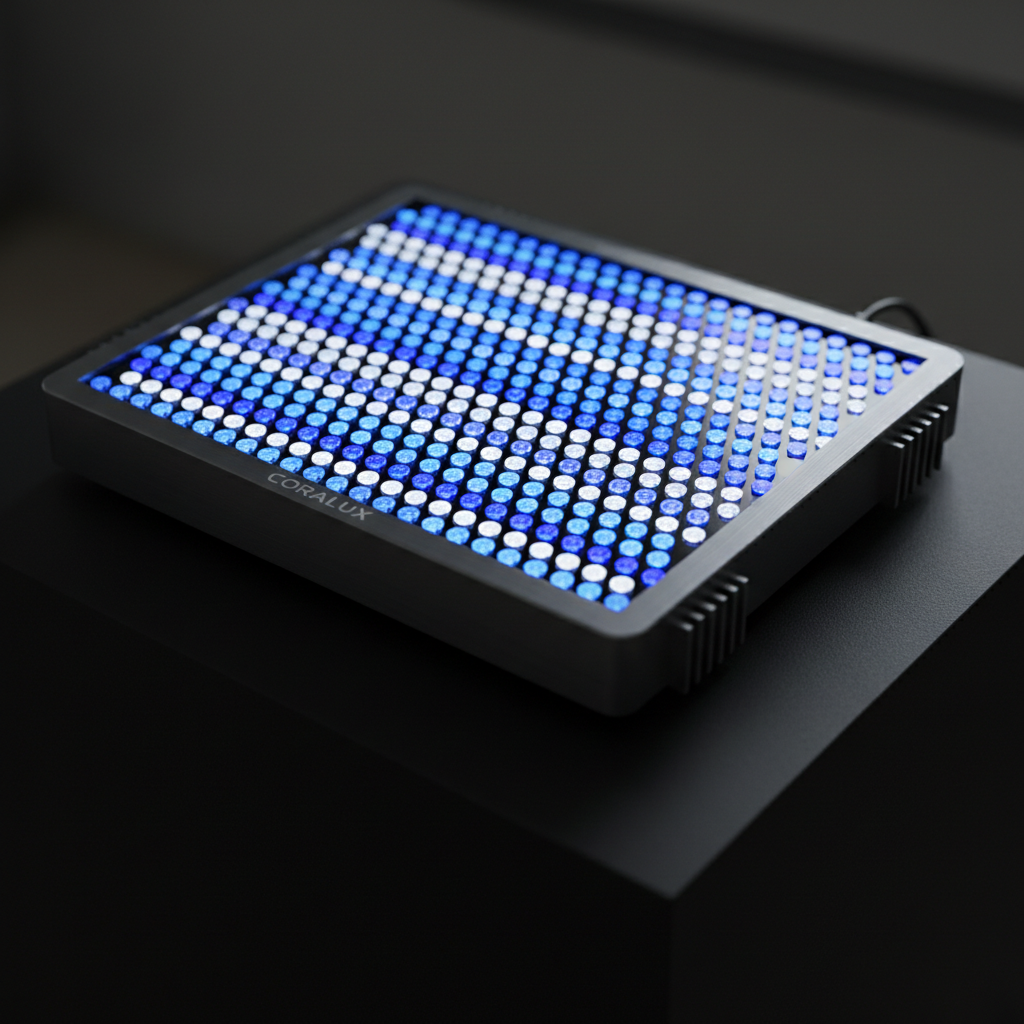 Modern LED reef light fixture with blue and white diodes