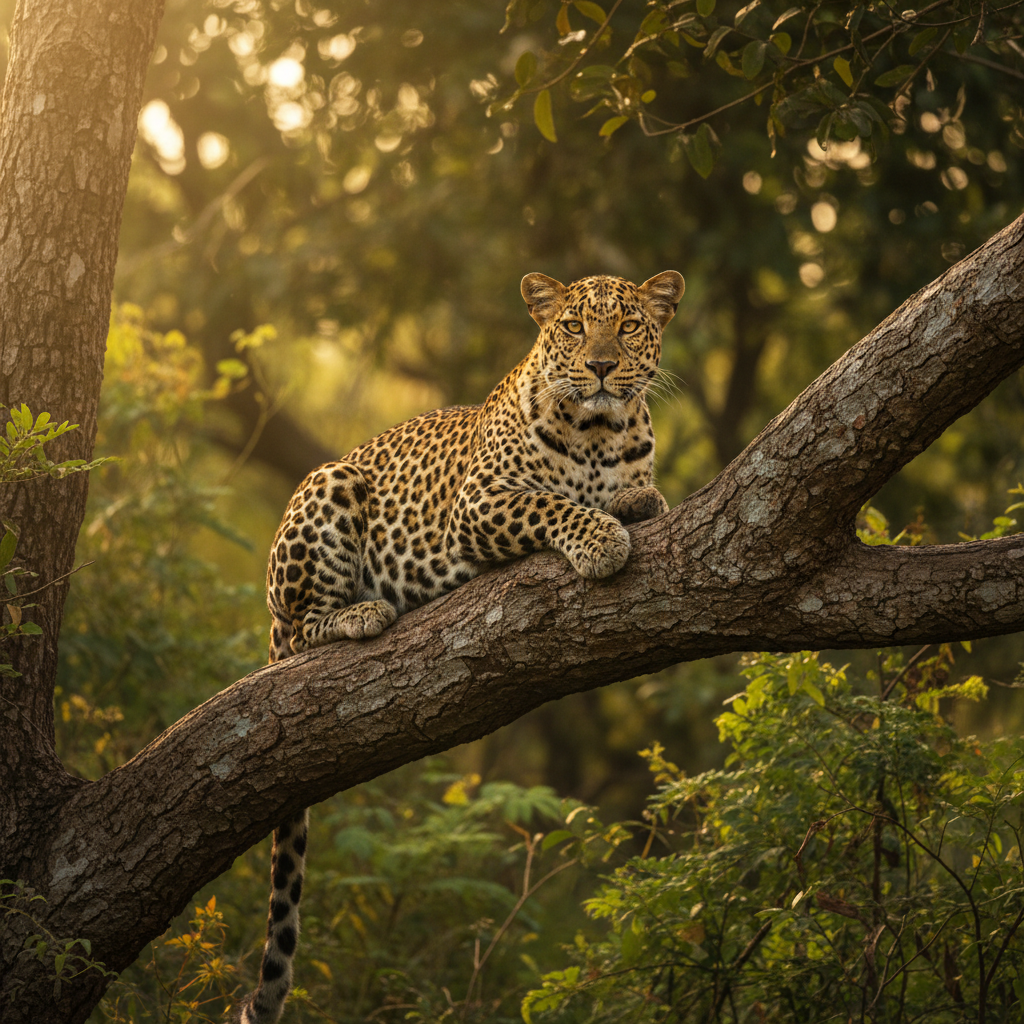 Leopard resting in a tree in Yala National Park Sri Lanka