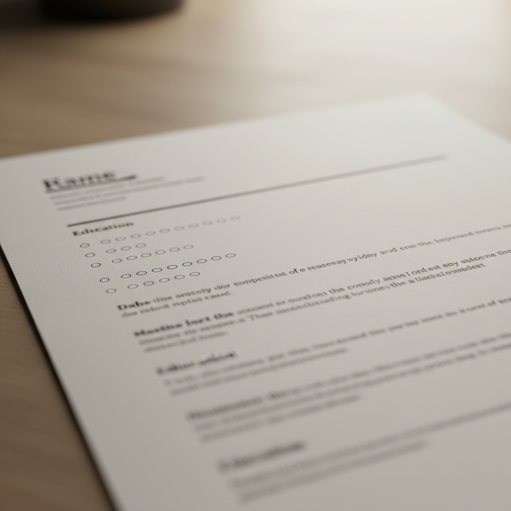Blurry unfocused resume paper showing generic bullet points