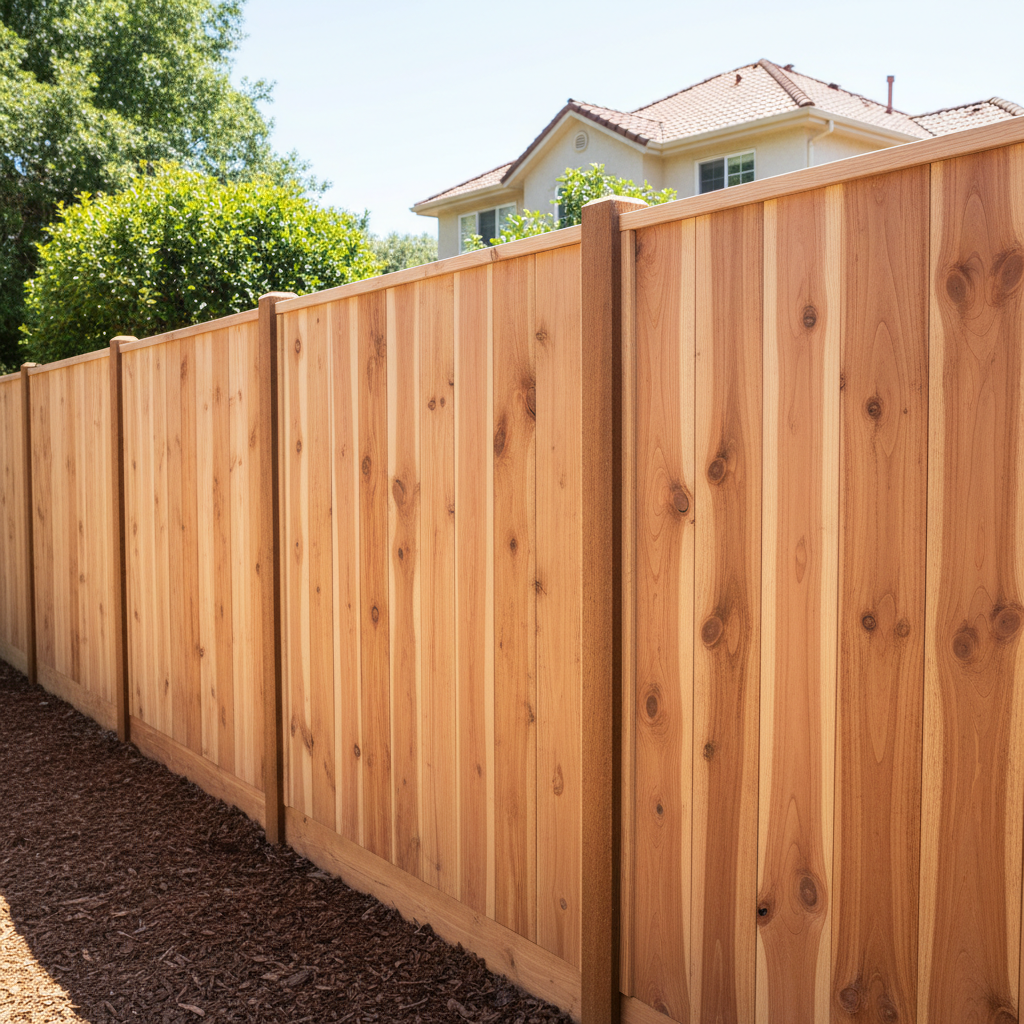 Tall tight-board cedar privacy fence in Seattle residential backyard