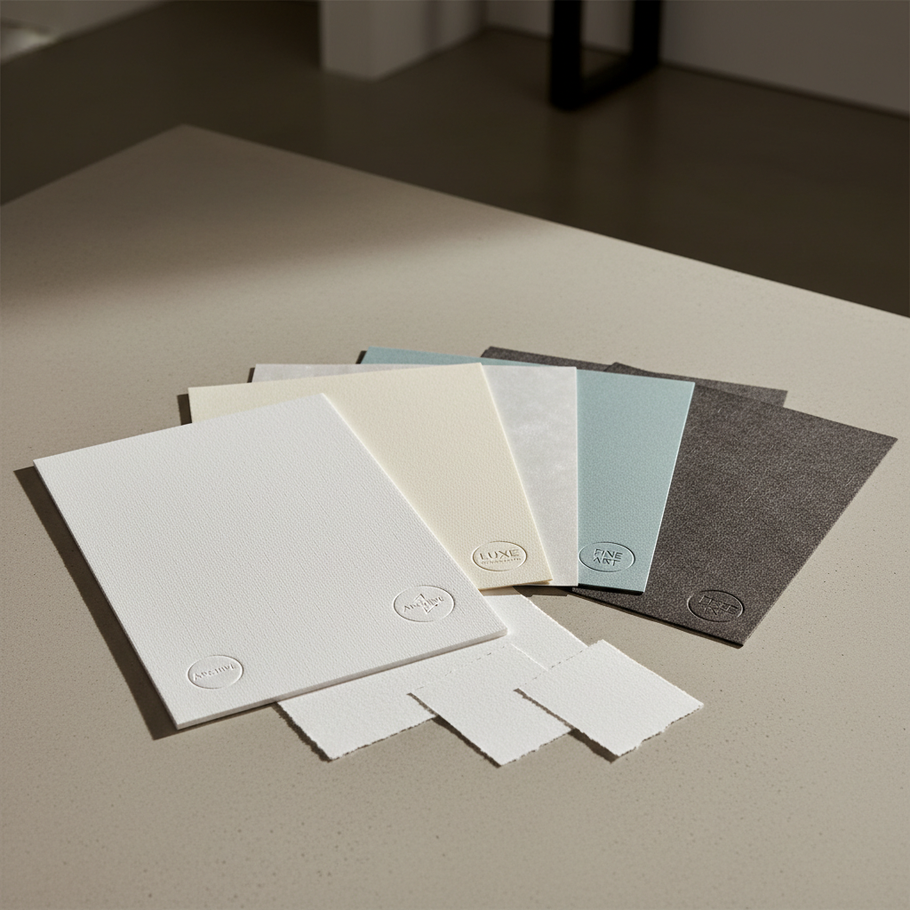 Premium printing paper varieties displayed showing different finishes and quality grades