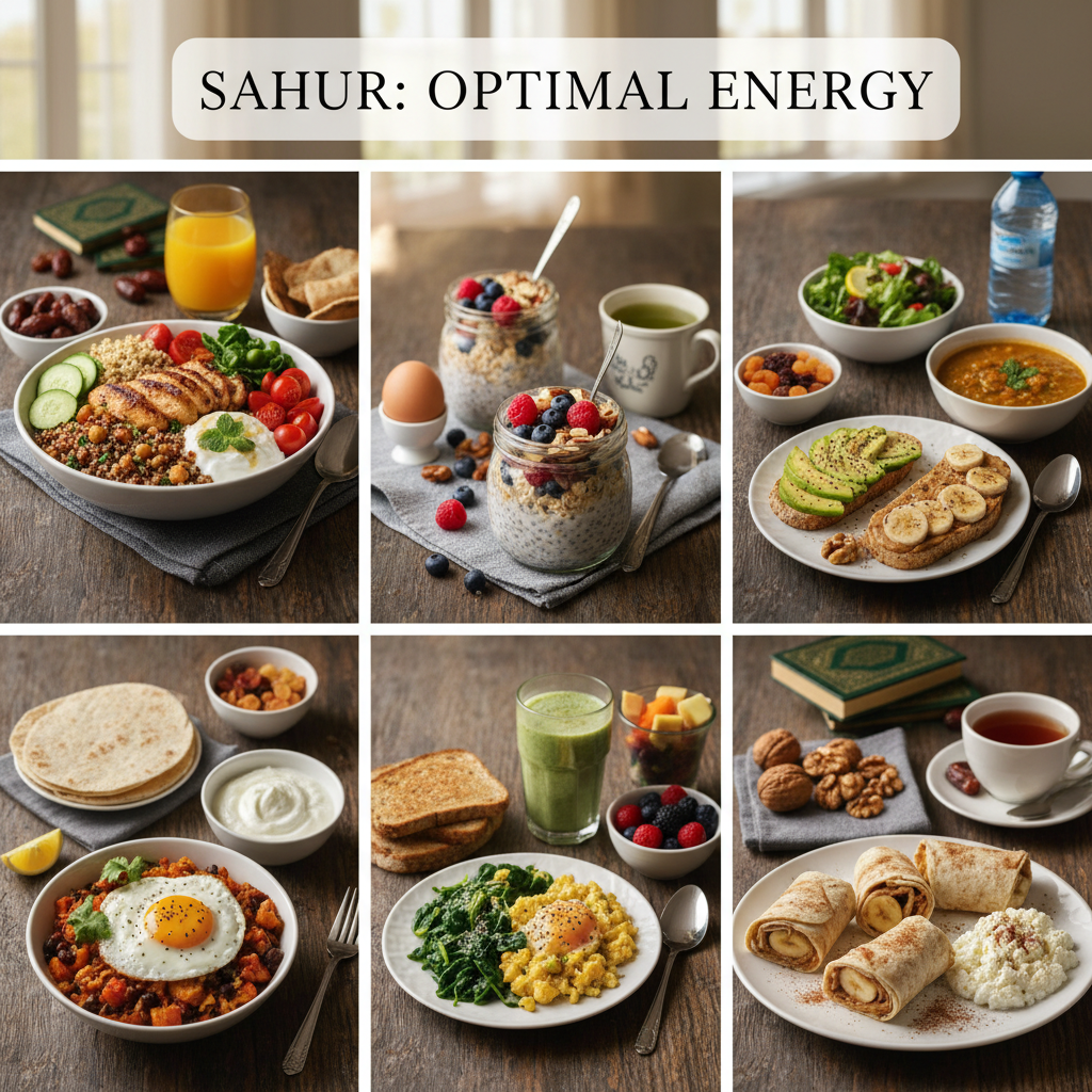 Healthy breakfast foods including oats, cereals and nutritious snacks
