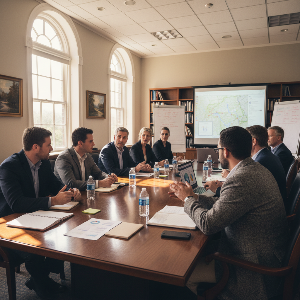 Diverse team of expert professionals working together on strategic planning and development