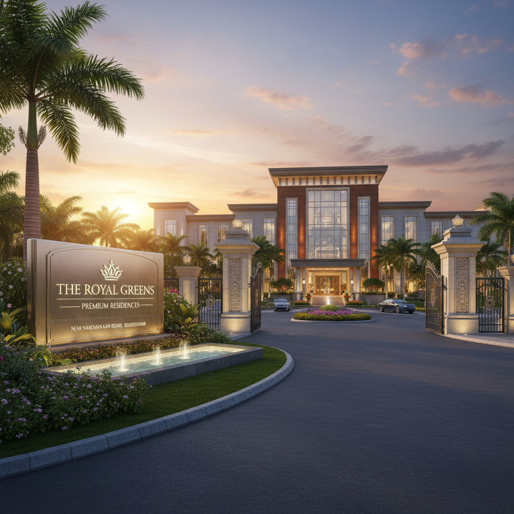 Luxury estate home with grand entrance and lush Florida landscaping at golden hour