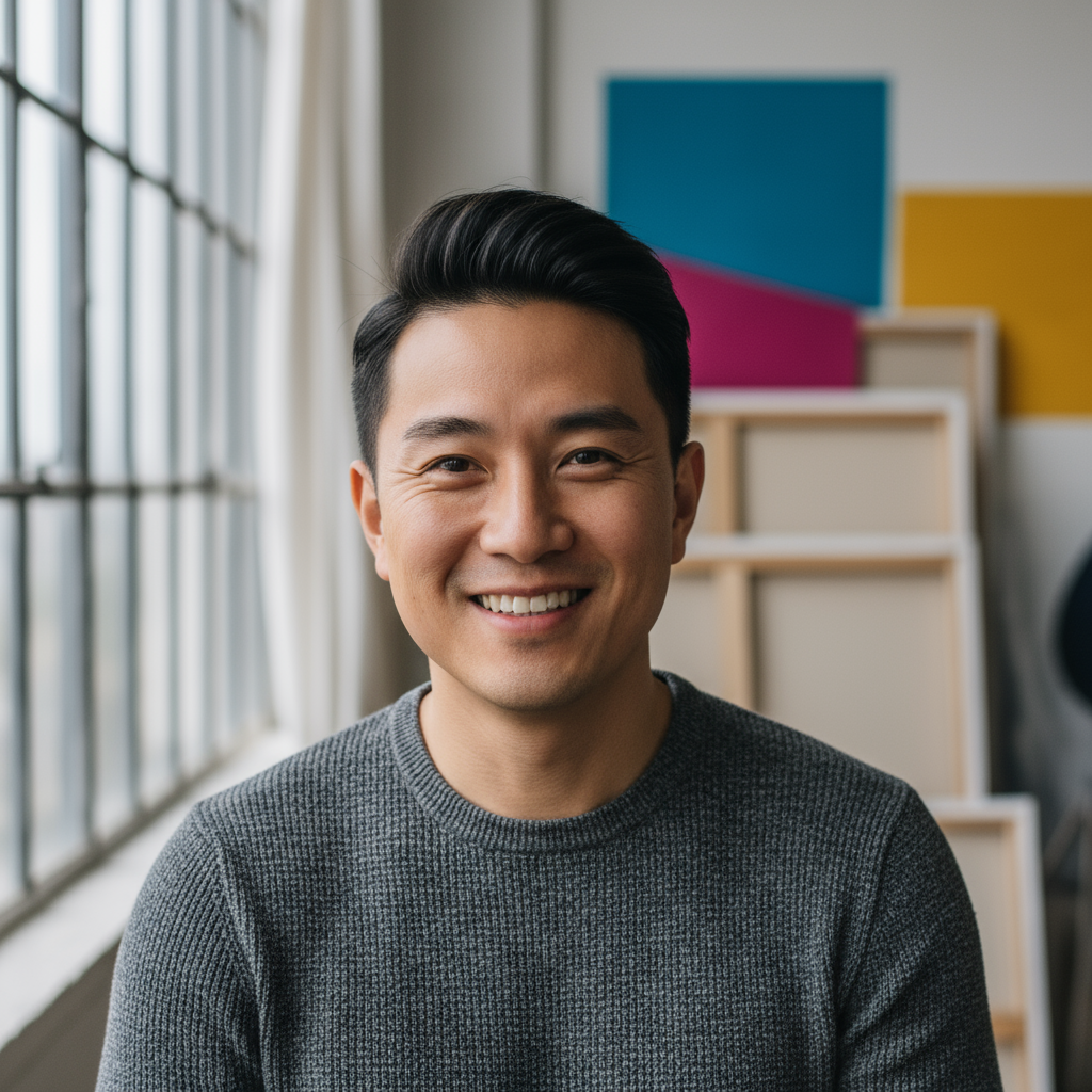 Yuki S., a Japanese male music producer, creative professional headshot