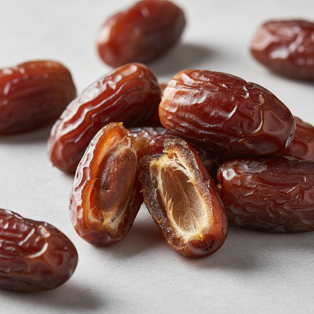 Close-up of medjool dates from Coachella Valley being sorted on linen cloth