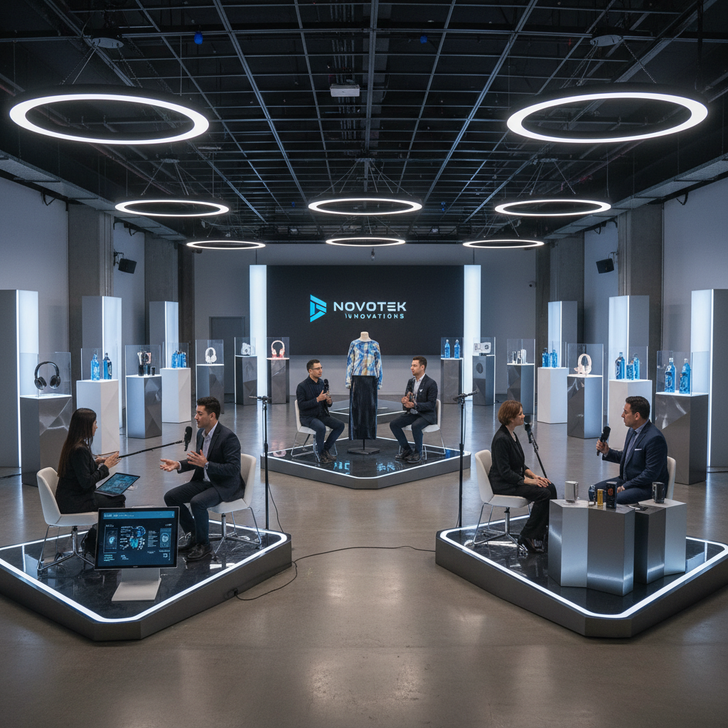 Modern media production studio with content creators using AI-powered editing tools, audience analytics displays, and automated content recommendation systems