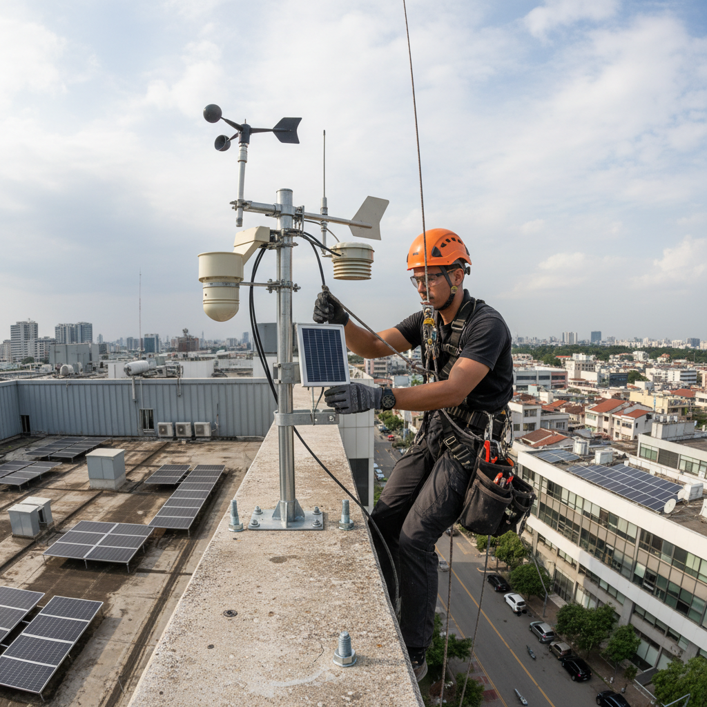 Solar technician in safety gear installing panels on a residential rooftop, bright sunny day, Gauteng South Africa