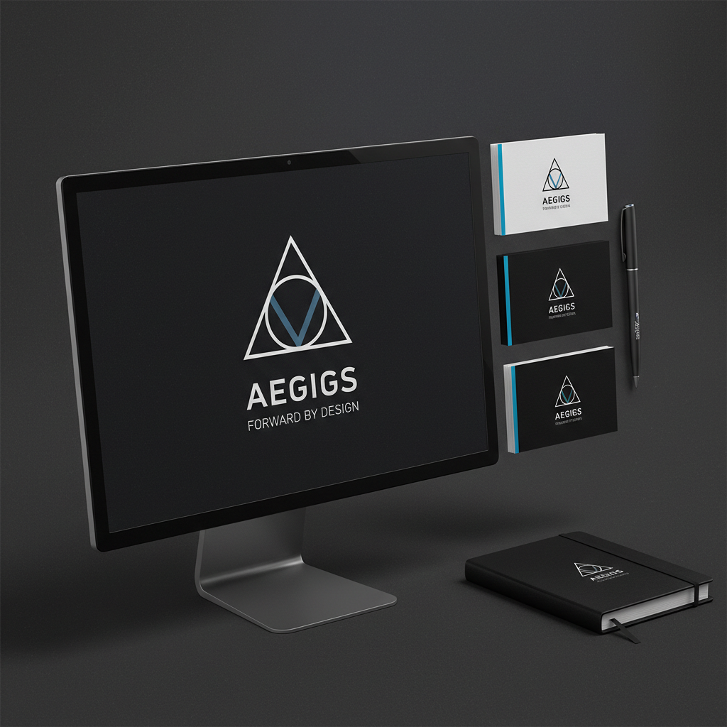 Brand identity design mockup with logo on dark background, modern minimalist style