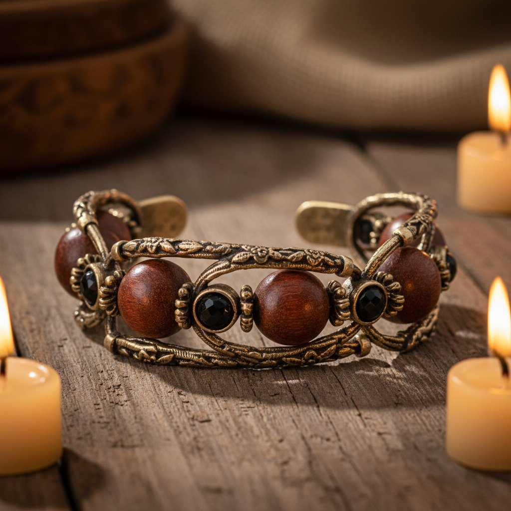 Premium Karungali combo set with mala bracelet and accessories on sandalwood surface