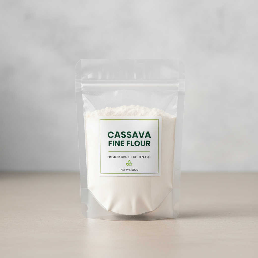 White cassava fufu flour in a bowl with smooth texture