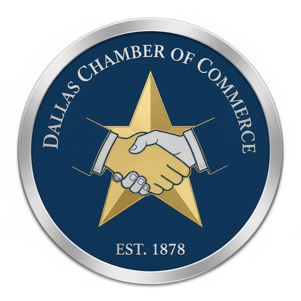 Dallas Chamber of Commerce seal with Texas star and business handshake