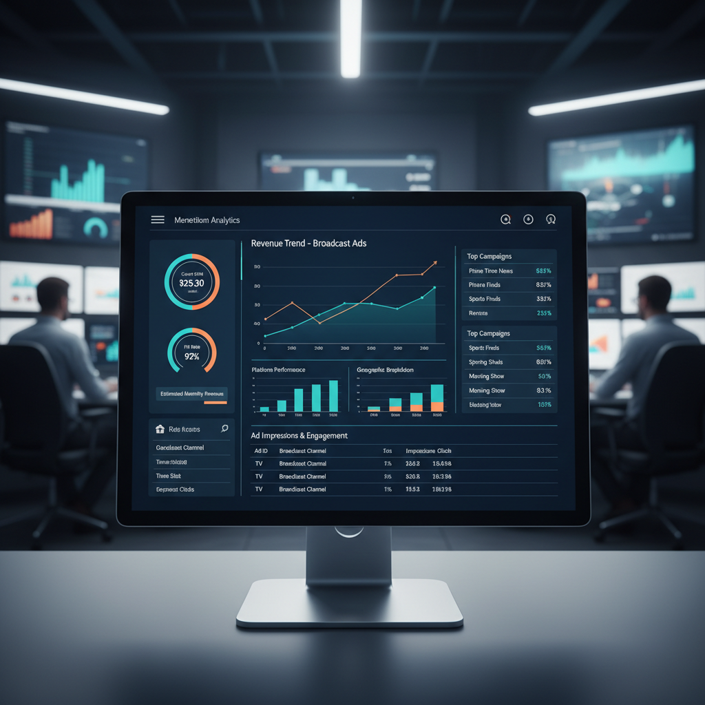 Digital monetization analytics dashboard for broadcast advertising