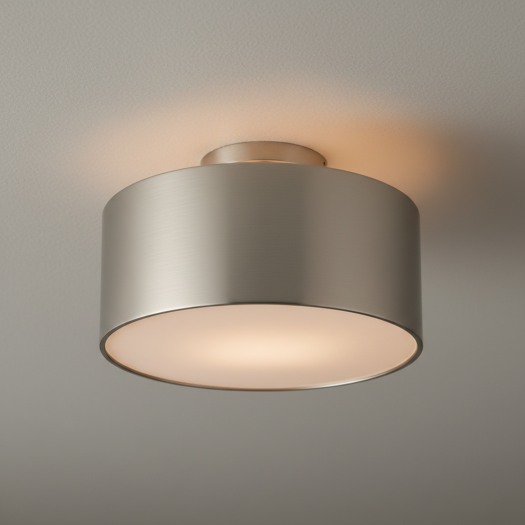 Canopy drum shade pendant light in brushed nickel finish for smaller dining spaces