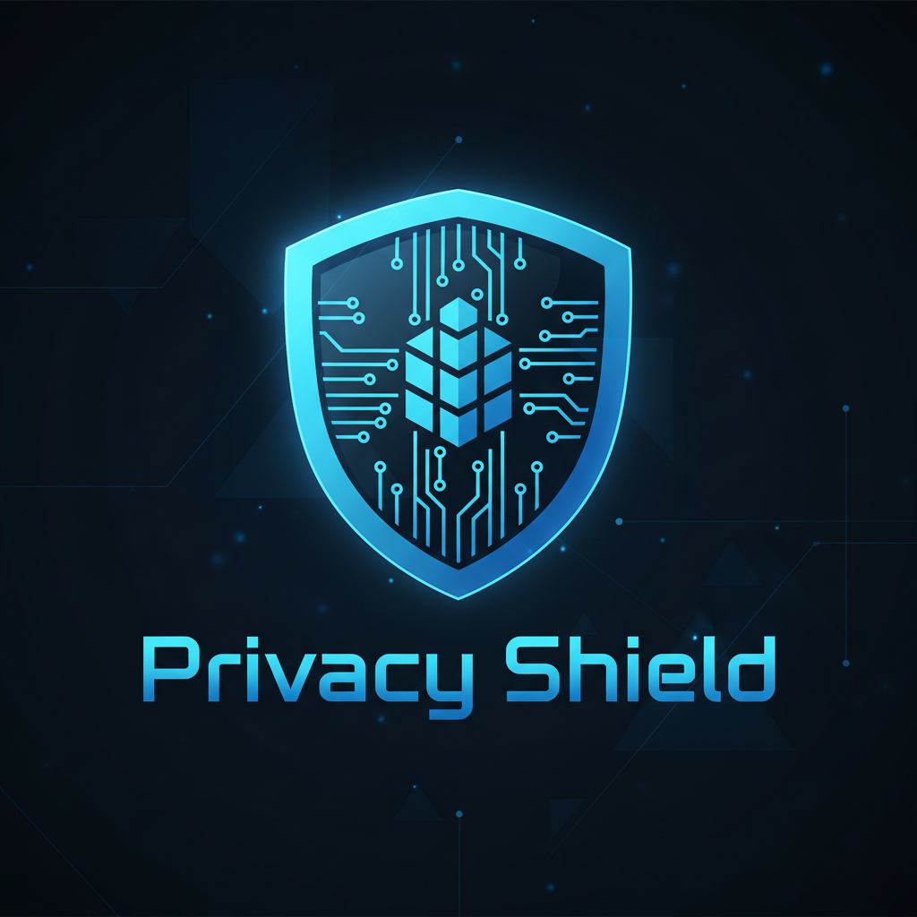 Glowing blue digital shield with circuit board patterns representing privacy protection
