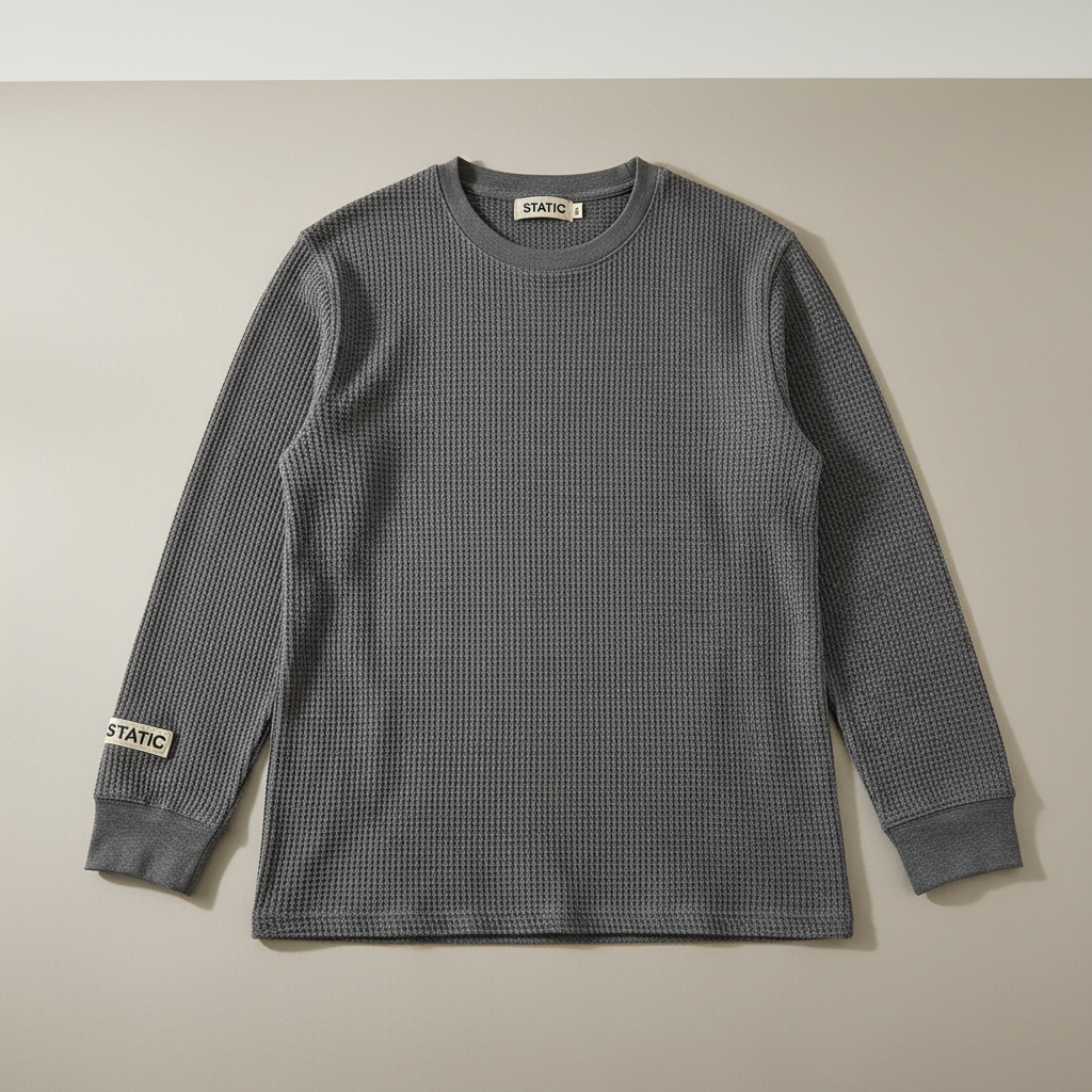 STATIC LONG-SLEEVE — Black/Cream streetwear long-sleeves, dark background