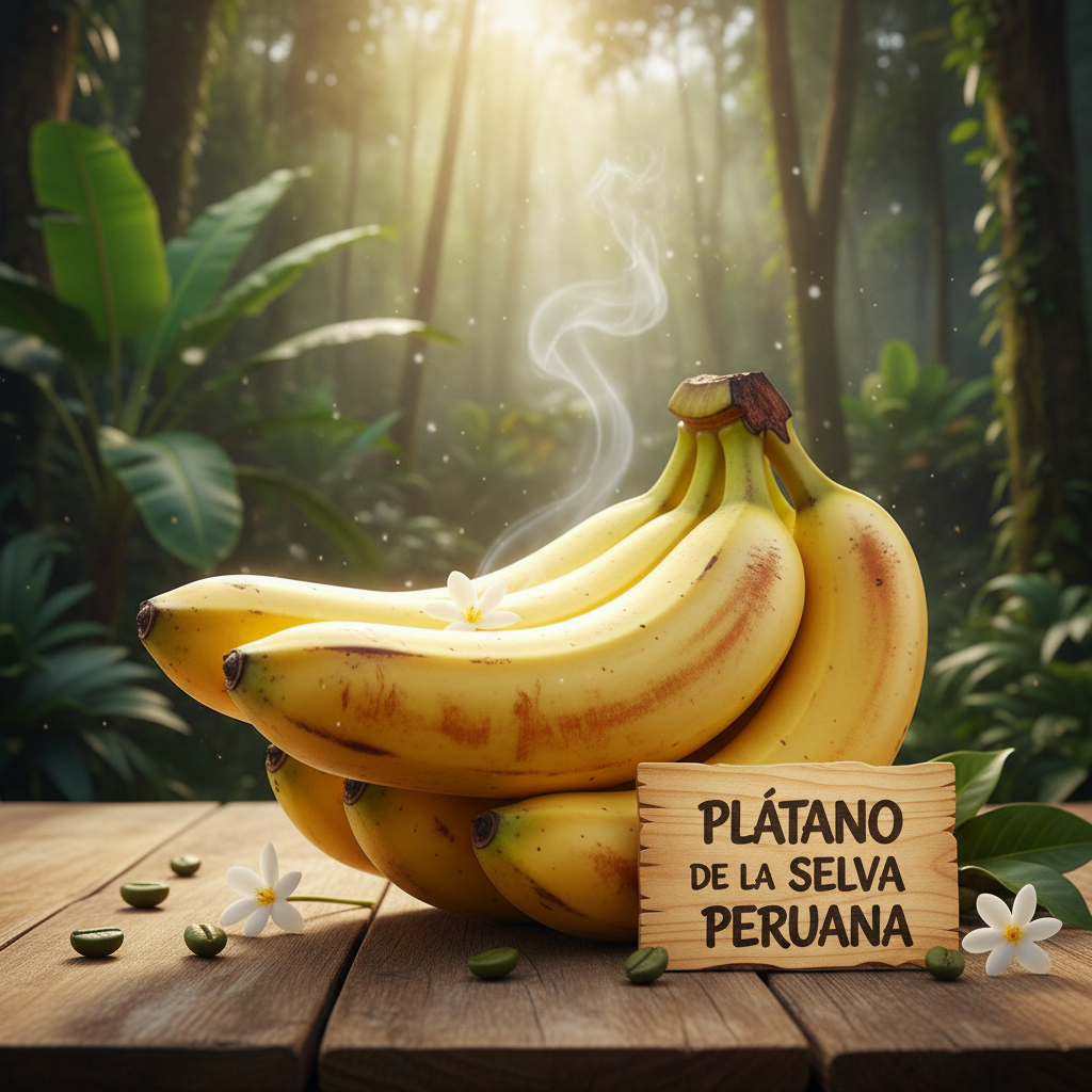 Fresh yellow bananas bunch on lush green tropical leaves, warm golden sunlight filtering through, organic natural setting