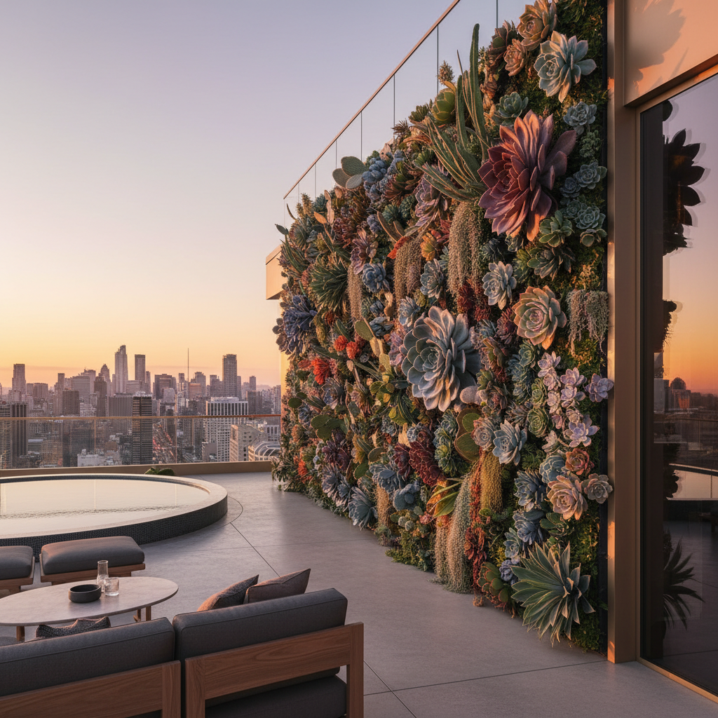 Luxury penthouse rooftop with private pool and panoramic coastal views at dusk, Puerto Banus marina