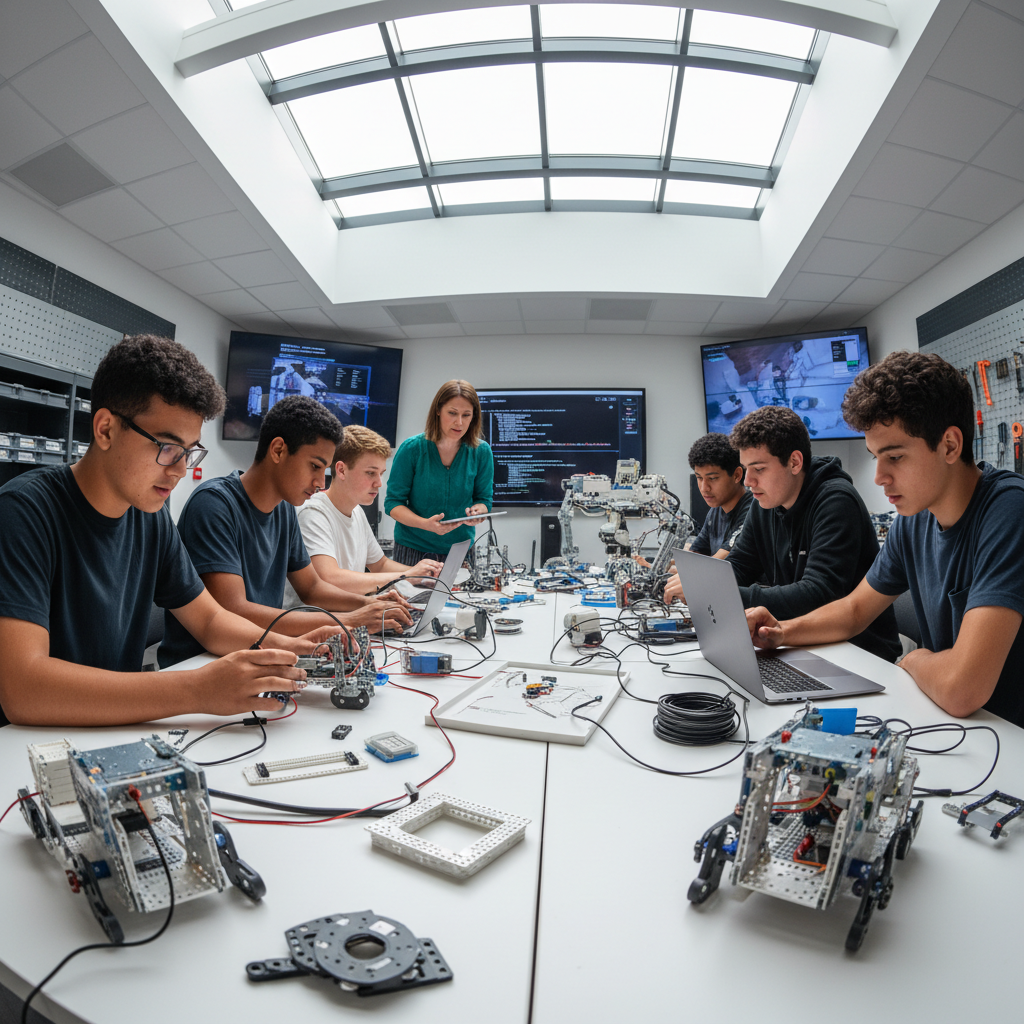 Group of students collaborating on robotics project