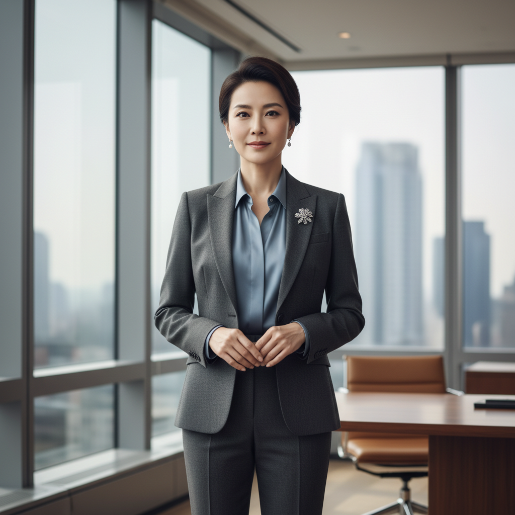 Professional woman with calm, authoritative presence