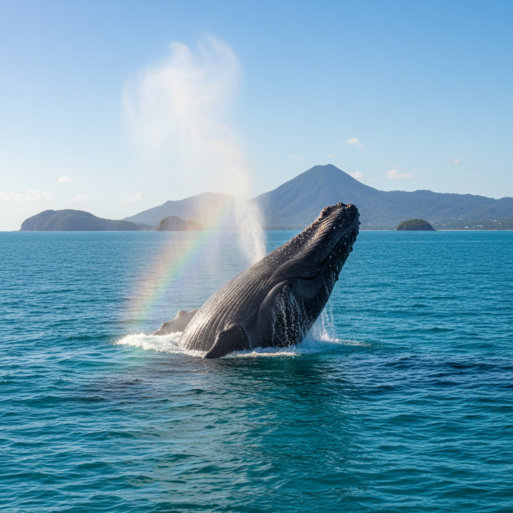 Sperm whale surfacing in the Caribbean Sea near Dominica