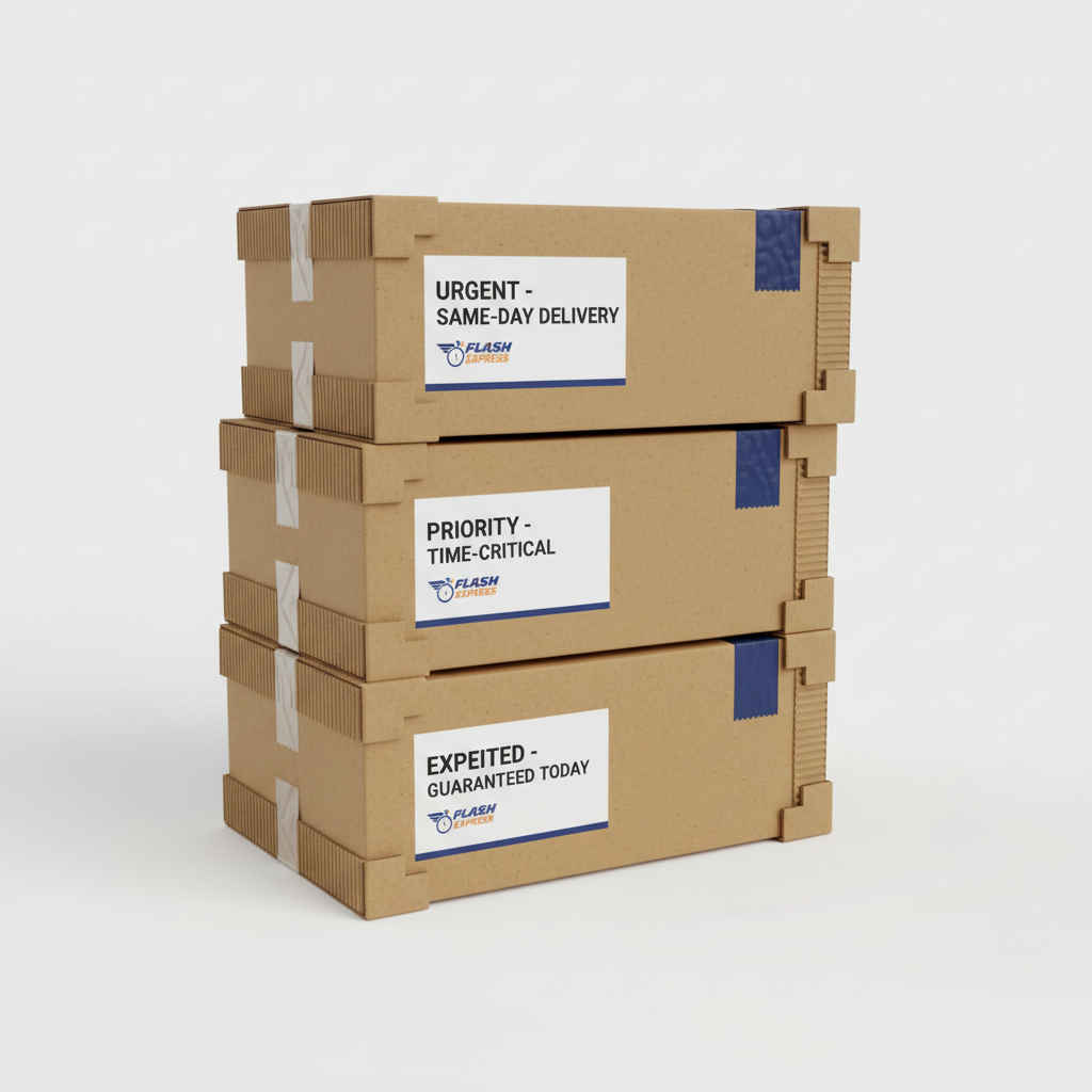 Fast parcel delivery boxes ready for urgent same-day shipping service