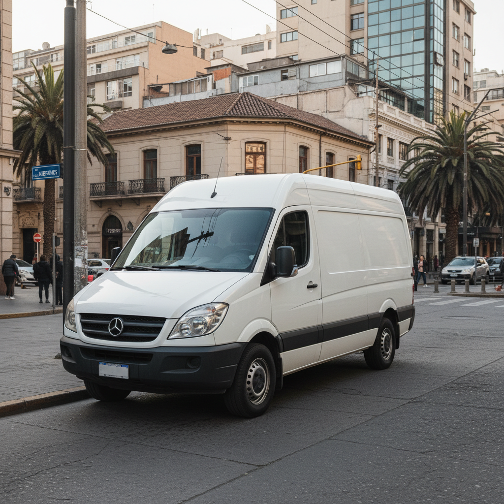 Clean modern junk removal van in San Diego, coastal city background, bright blue sky