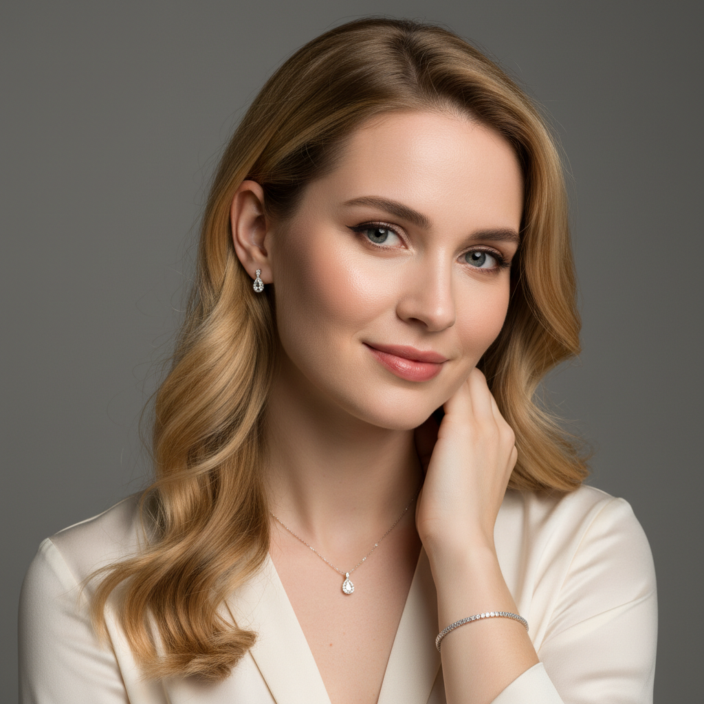 European model wearing minimal diamond jewelry — DETARA editorial