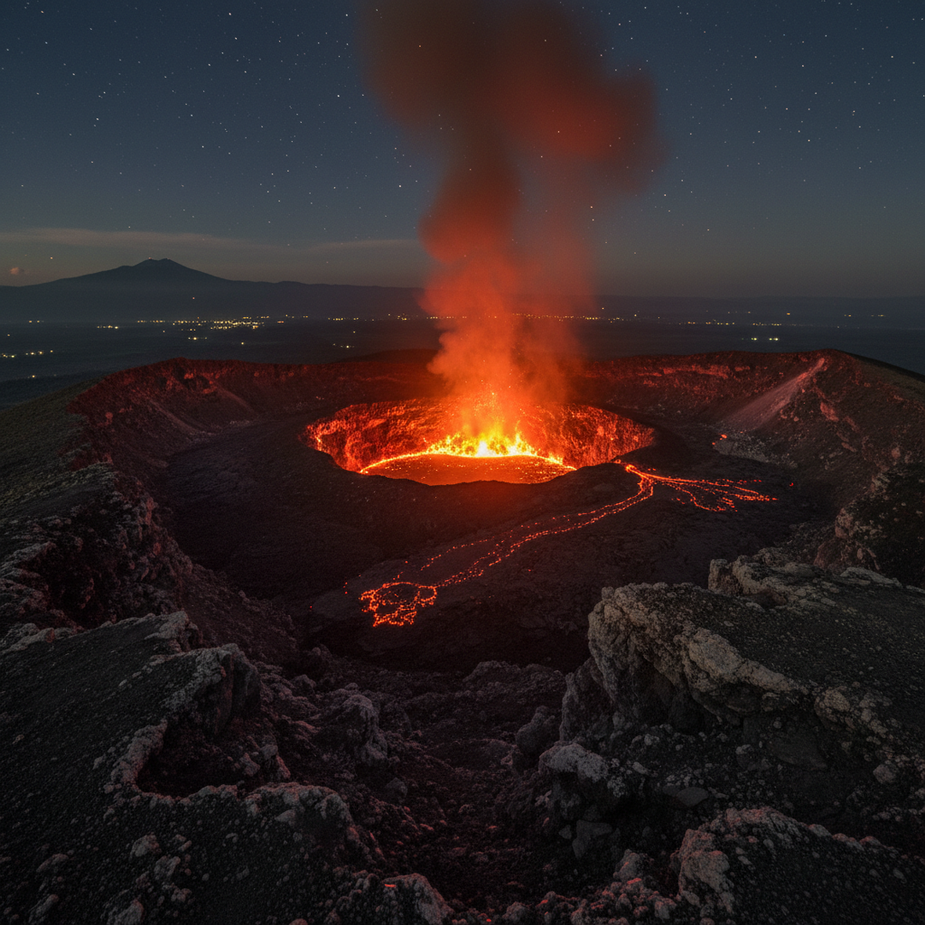 Teide volcano peak rising above the clouds under a crystal clear night sky filled with stars, volcanic astrophotography in Tenerife Starlight Reserve
