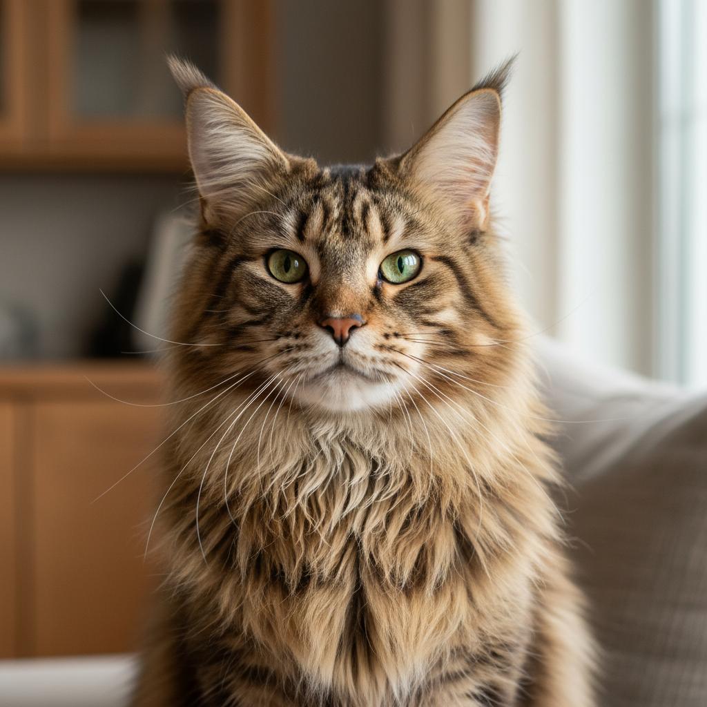 Maine Coon cat with magnificent brushed-out mane looking majestic