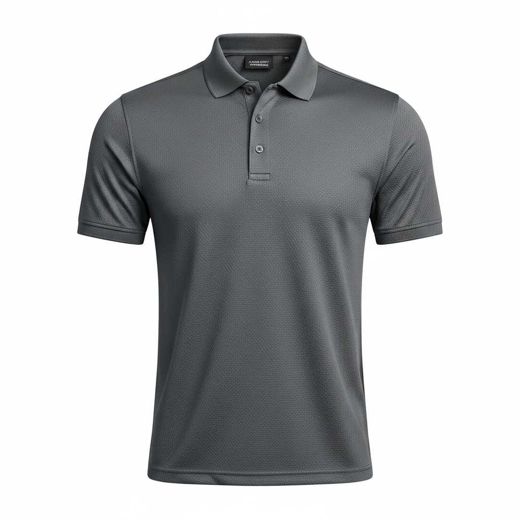 Athletic polo shirt with performance fabric, clean modern styling, athletic golf aesthetic