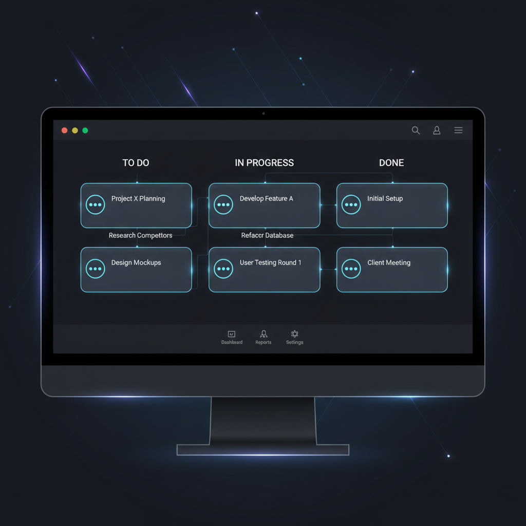 Linear app interface showing a clean kanban board with dark theme and colorful issue tags