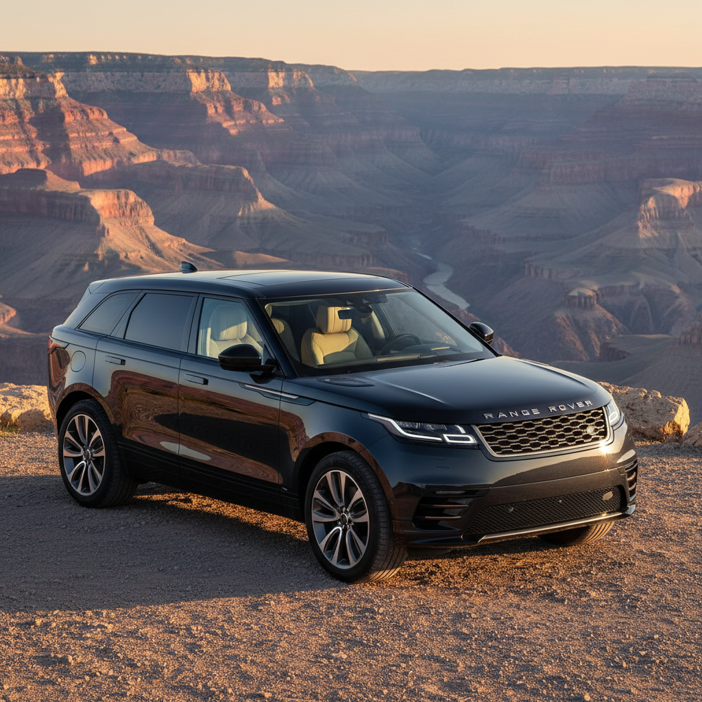 Grand Canyon tour package showing a luxury SUV at the Grand Canyon South Rim