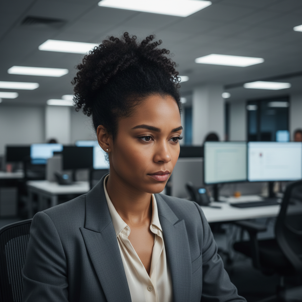 Amara Diallo, client success director, a woman with natural hair in a bright office
