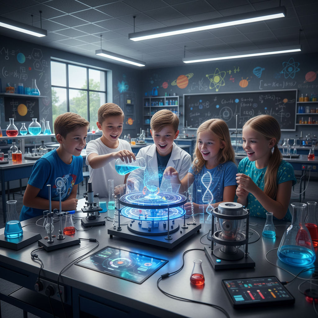 Siswa SMP EduVision Academy melakukan eksperimen kimia di laboratorium sains yang dilengkapi peralatan modern