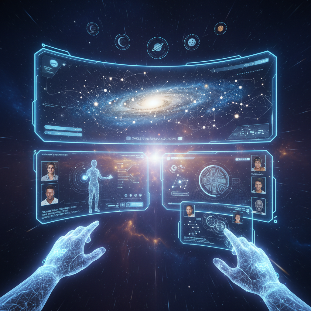 Digital learning interface on dark background with glowing elements and course content