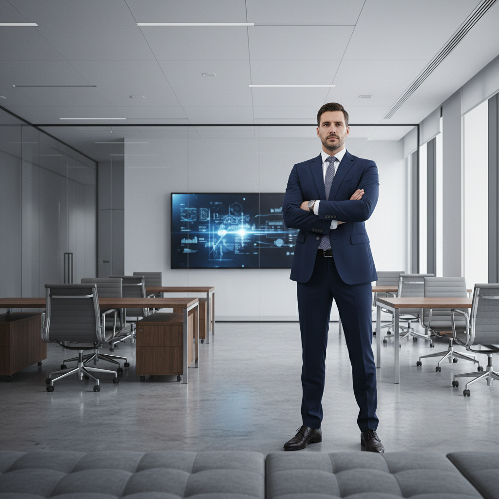 Corporate executive consulting environment with neutral tones and professional lighting