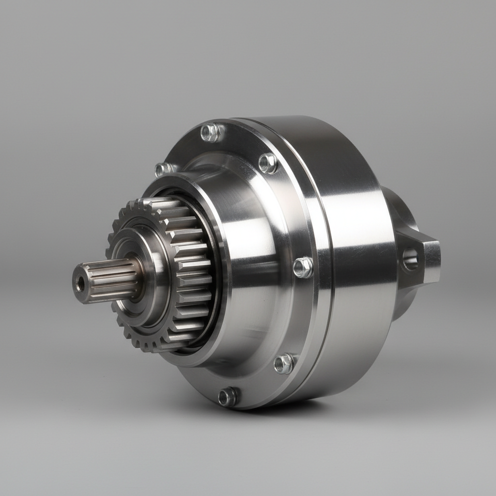 Rebuilt final drive assembly ready for installation, mirror-polished steel housings
