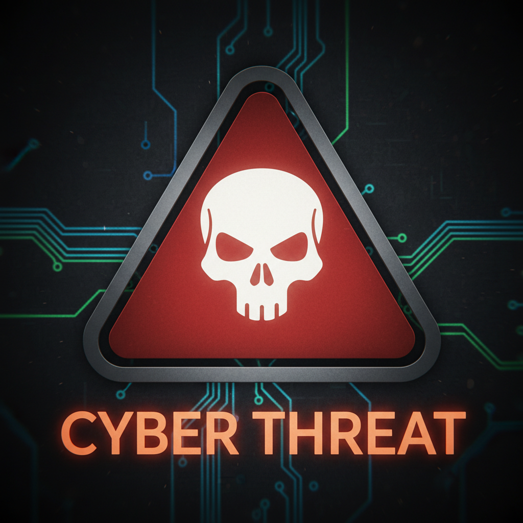 Cybersecurity concept with red warning symbols and digital lock