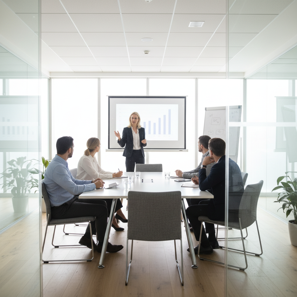 Consultant presenting to a small attentive group